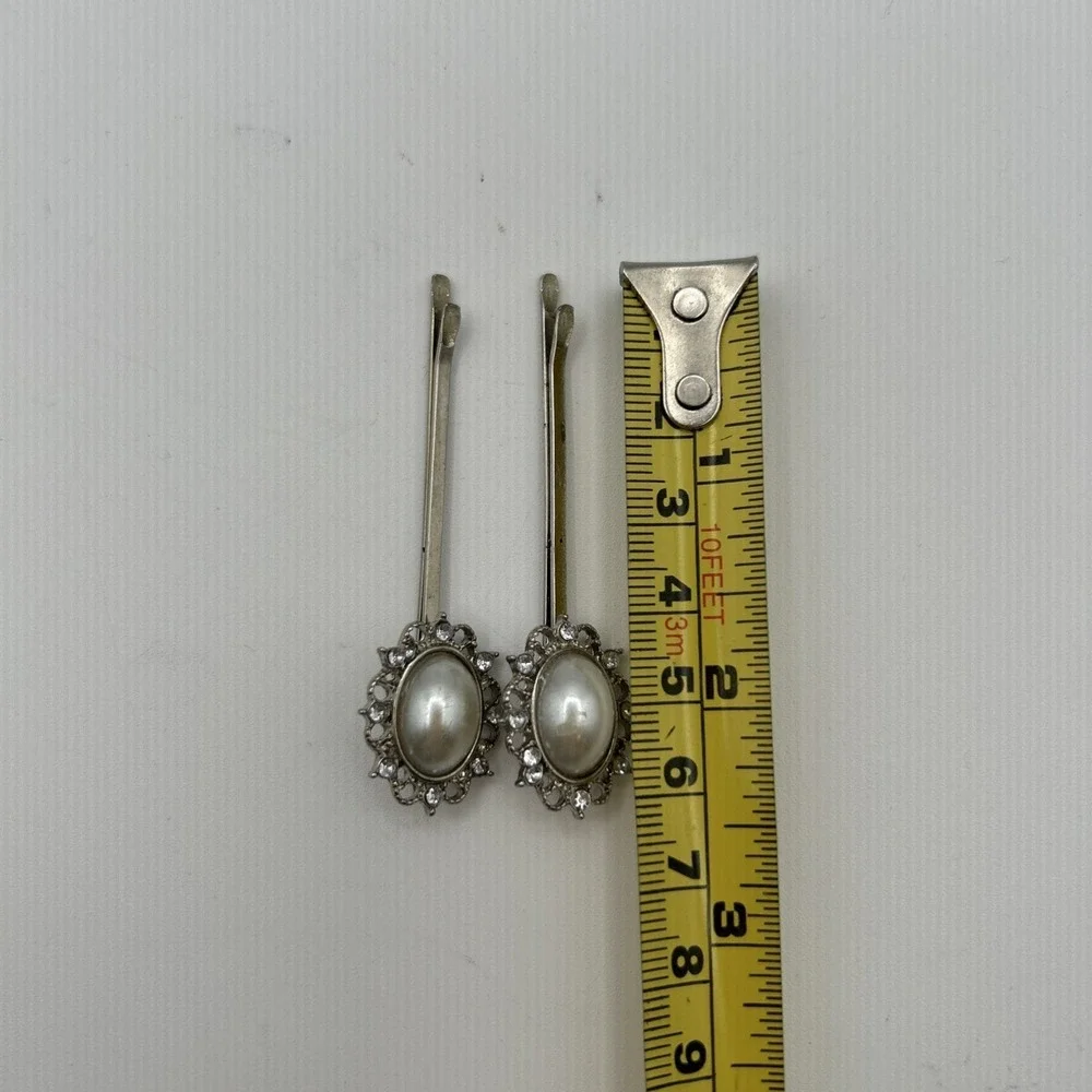Unbranded Hair Pins Women OS Silver Faux Pearl Rhinestone Bobby Pin Set 2pc